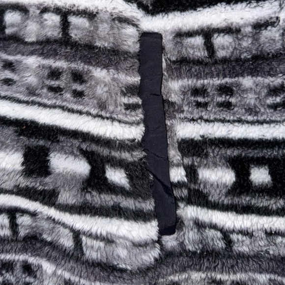 LL Bean Womens Large Fleece Hoodie Black White Fair Isle Pullover 512317 - Picture 8 of 11